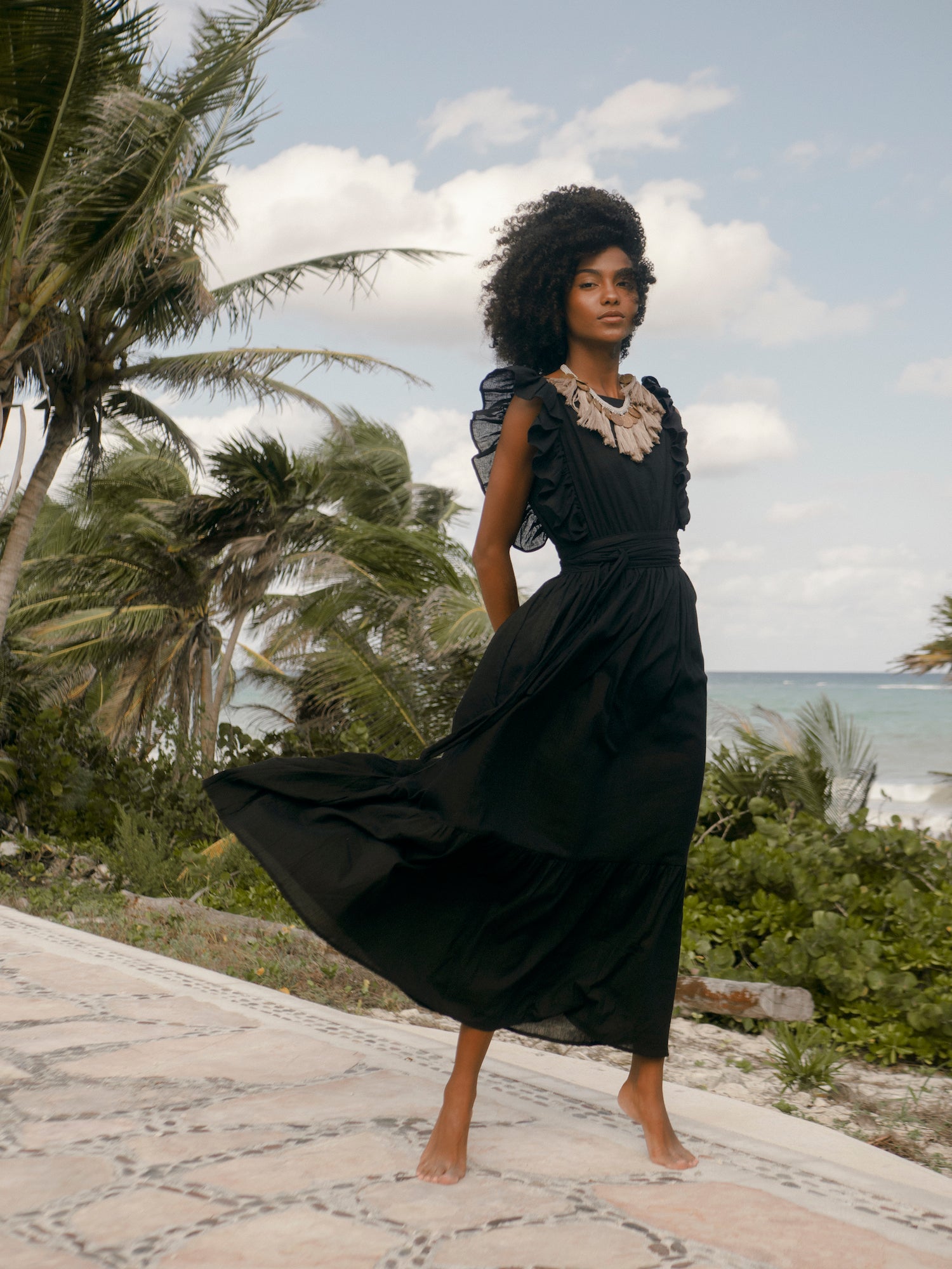 Boho Beach Tulum Dress Maxi Ruffle Dress Natural Cotton Handmade in Tulum