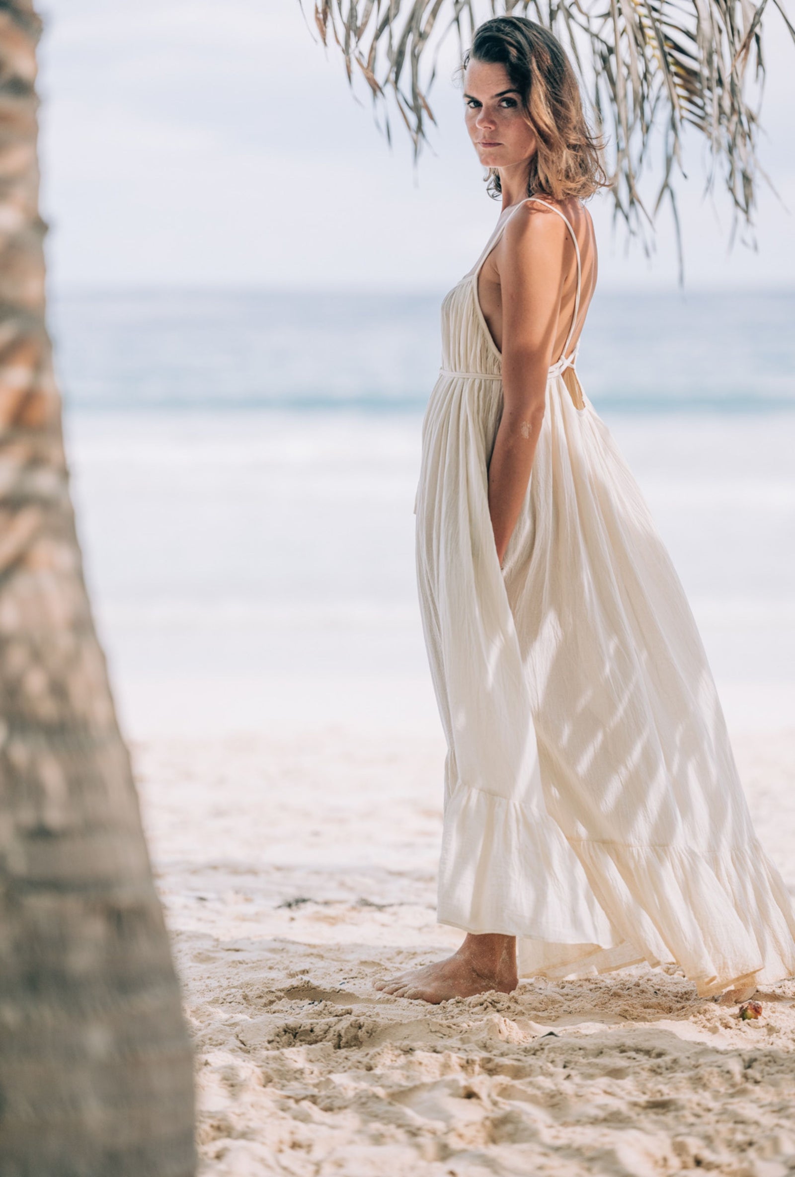 Tulum clothing, Tulum dress, Beach Dress, Beach Kaftan, Tulum outfit, Handmade Dress, Boho chic, 100% cotton, Handmade in Tulum, Sustainable Dress, Slow Fashion, Sustainable Cotton, Tulum Kaftan, Gold Coins Necklace, Coin Jewelry, Beach Maxi Dress