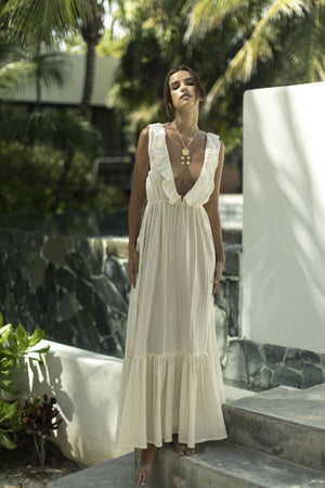 V-neckline Ruffle Maxi Dress | FLOR DE MAYO