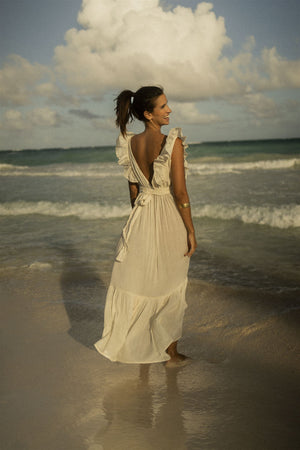 Open Back Ruffle Maxi Dress | CHACAH DRESS
