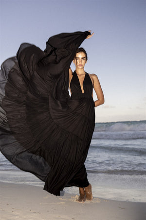 Halter Maxi Ruffle Dress | FRANCESCA