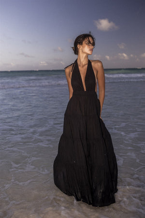Halter Maxi Ruffle Dress | FRANCESCA