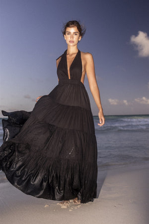 Halter Maxi Ruffle Dress | FRANCESCA