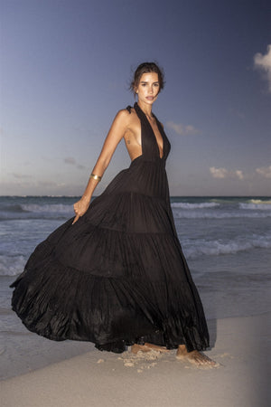 Halter Maxi Ruffle Dress | FRANCESCA