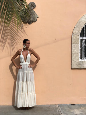 Halter Maxi Ruffle Dress | FRANCESCA