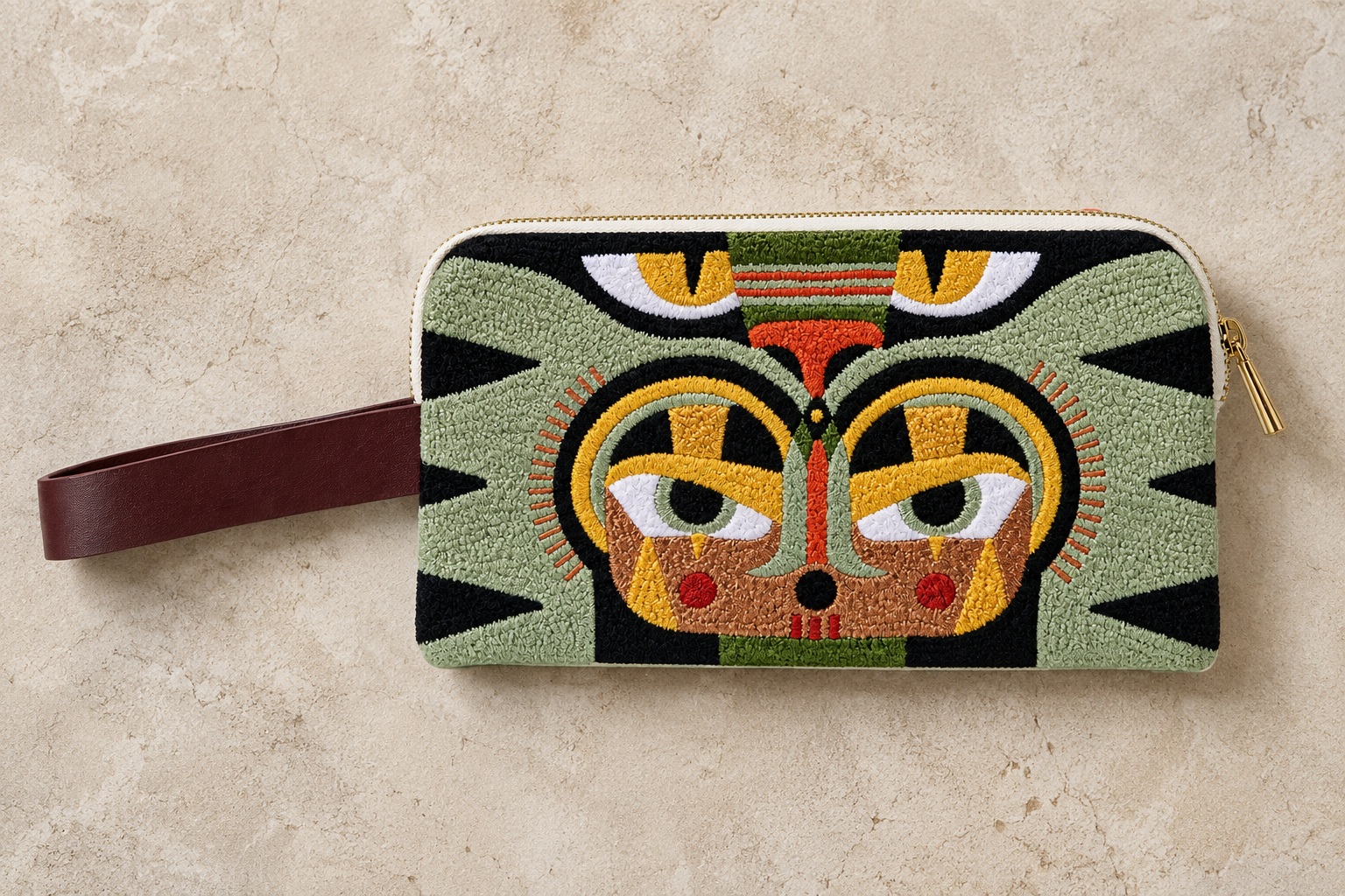 Embroidered Leather Clutch Bag | MAYA MASK