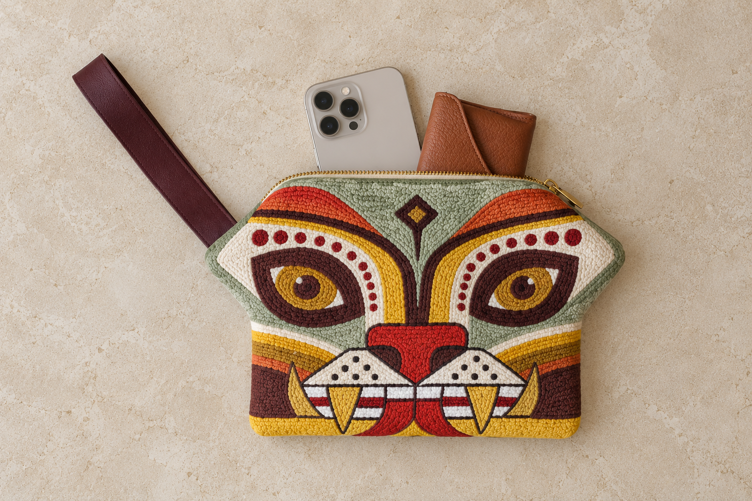 Embroidered Leather Clutch Bag | JAGUAR