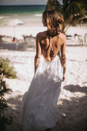 Low Back Halter Maxi Dress | MAHAHUAL RUFFLE