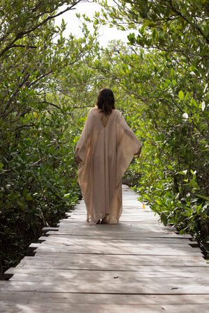 Boho chic, handmade cotton tunic kaftan. Light, loose, and 100% crafted in Tulum, relaxed luxury. Soft natural cotton fabric, Tulum clothing, Tulum kaftan, Tulum linen tunic, Beach kaftan, Beach cotton caftan, Beach maxi dress.