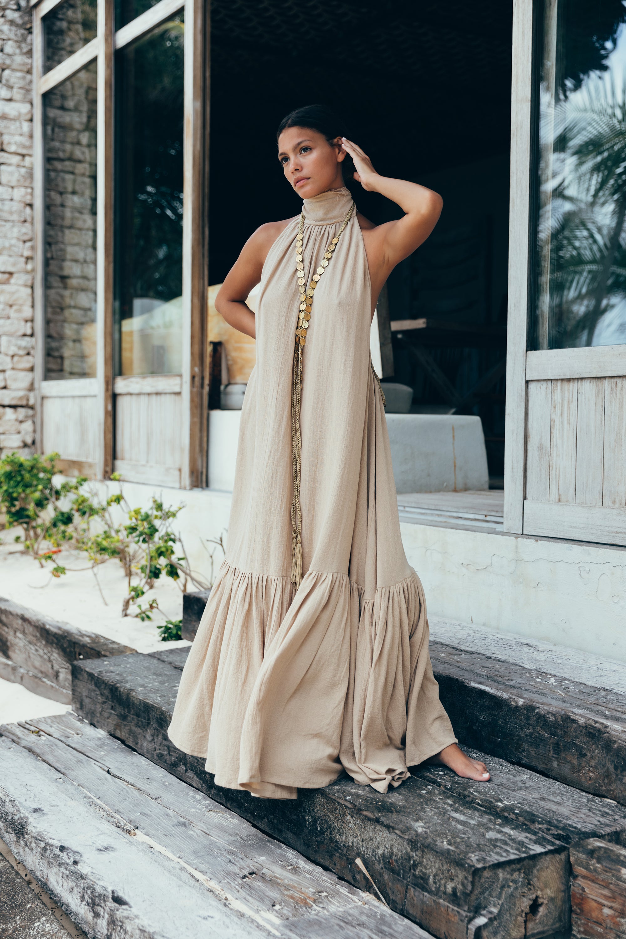 Daniela Bustos Maya, coin necklace, handmade necklace, coin jewelry, tulum jewelry, tulum style, tulum outfit, tulum vibes outfit, tulum clothing, tulum dress, gold coins necklace