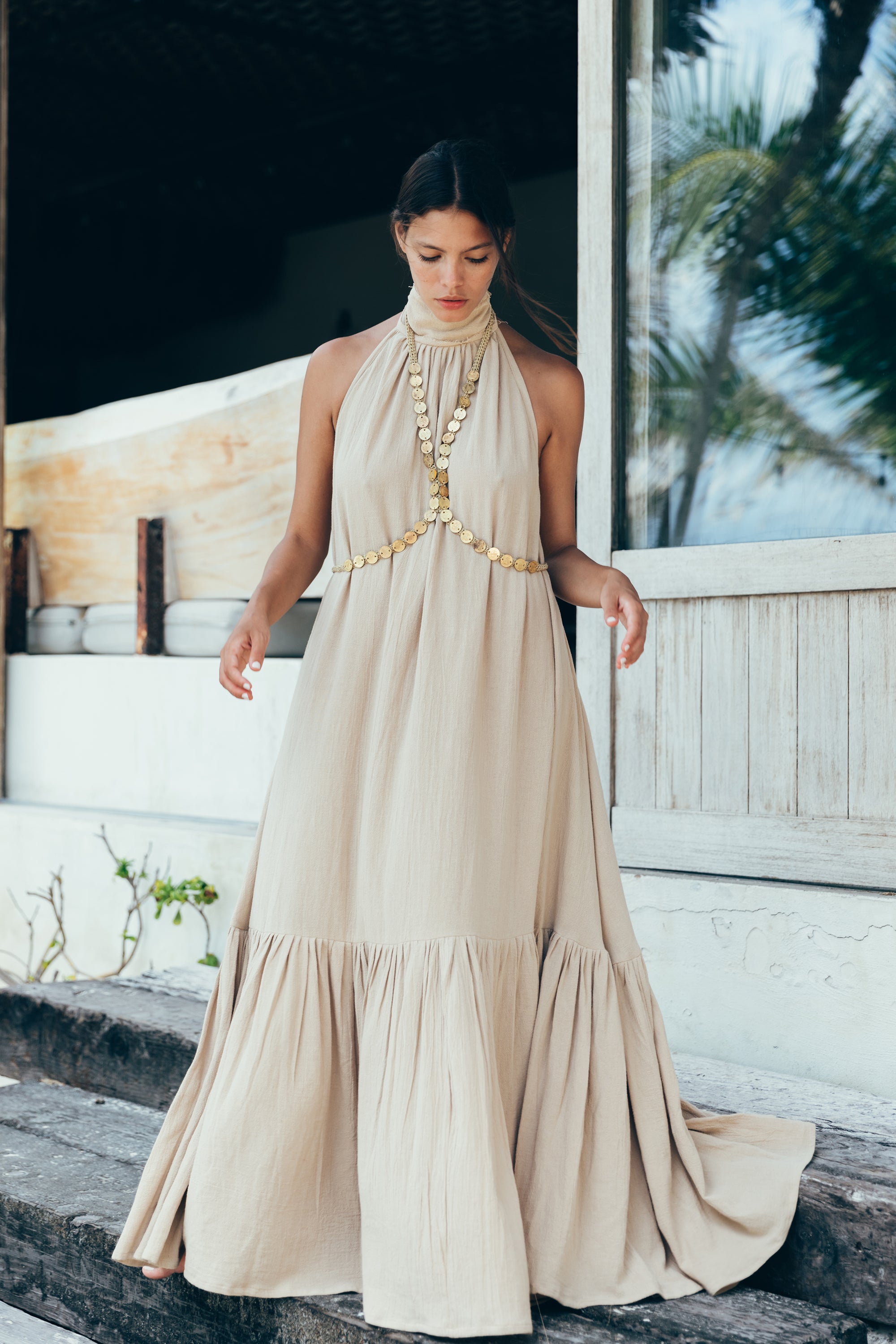 Daniela Bustos Maya, coin necklace, handmade necklace, coin jewelry, tulum jewelry, tulum style, tulum outfit, tulum vibes outfit, tulum clothing, tulum dress, gold coins necklace