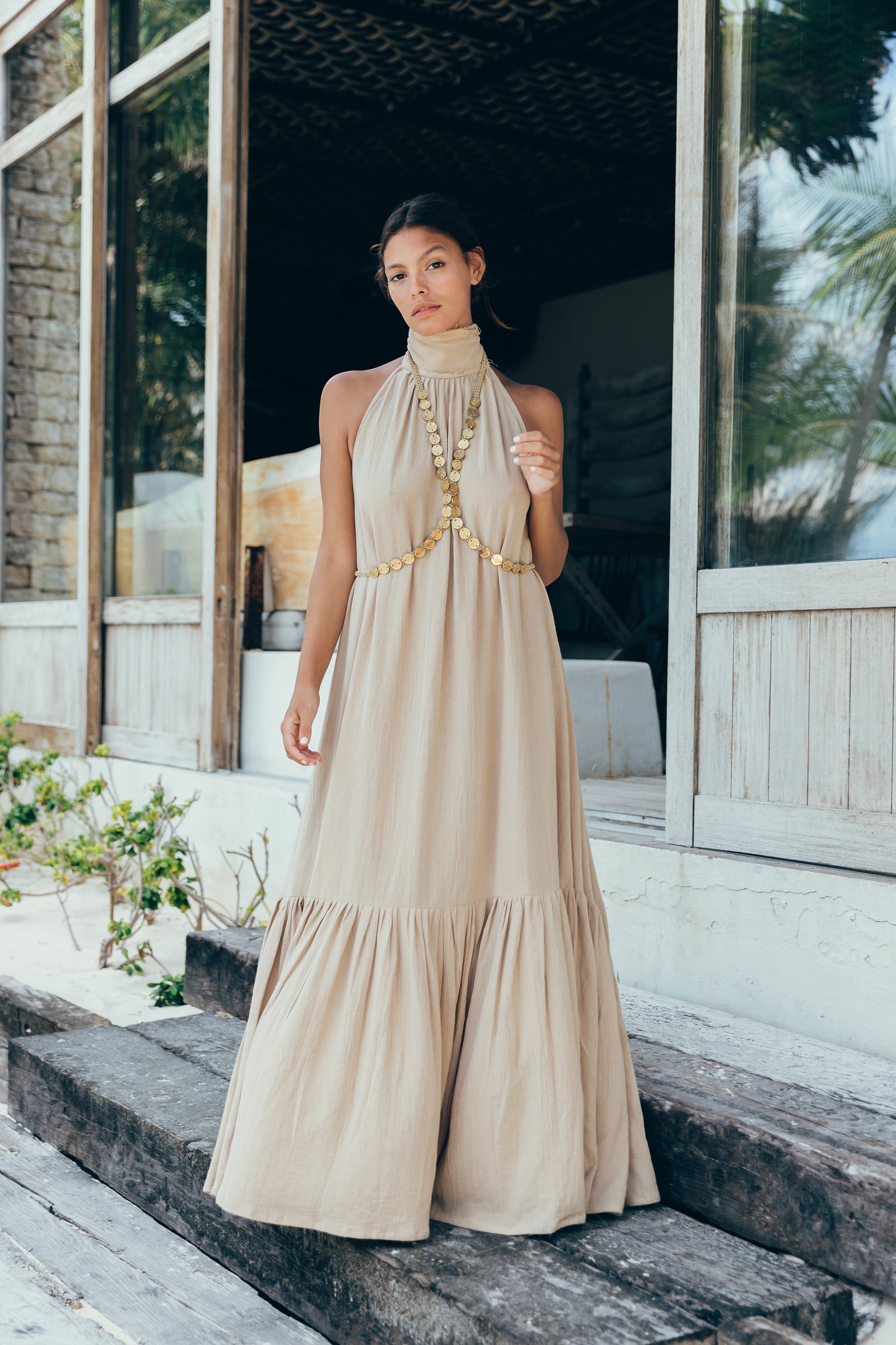 Daniela Bustos Maya, coin necklace, handmade necklace, coin jewelry, tulum jewelry, tulum style, tulum outfit, tulum vibes outfit, tulum clothing, tulum dress, gold coins necklace