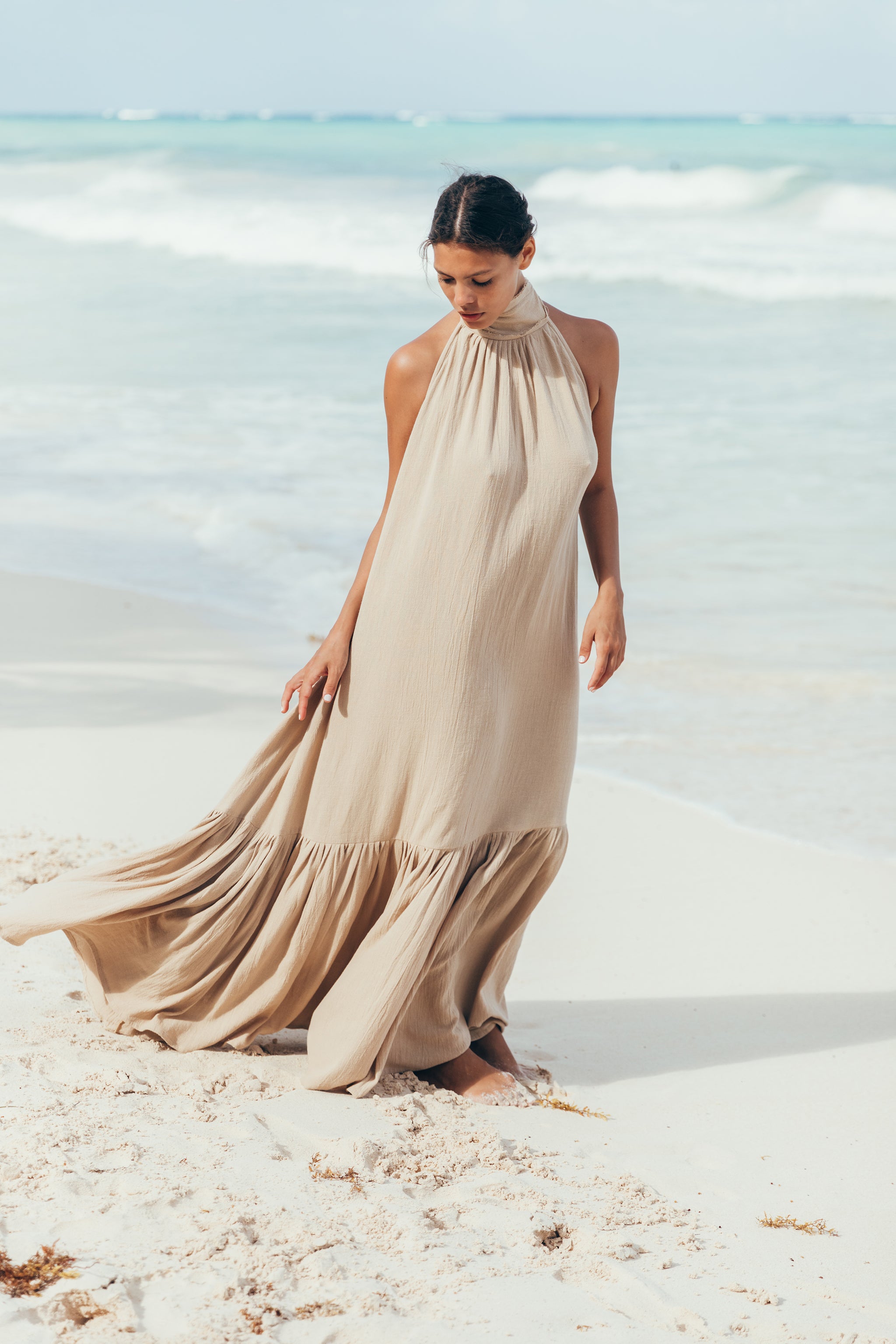 Halter Maxi Dress With Ruffle | Tulum Dress, Beach Maxi Dress, Ruffle Maxi Dress - Wanderlustulum Halter Maxi Dress With Ruffle | Tulum Dress, Beach Maxi Dress, Ruffle Maxi Dress - Wanderlustulum