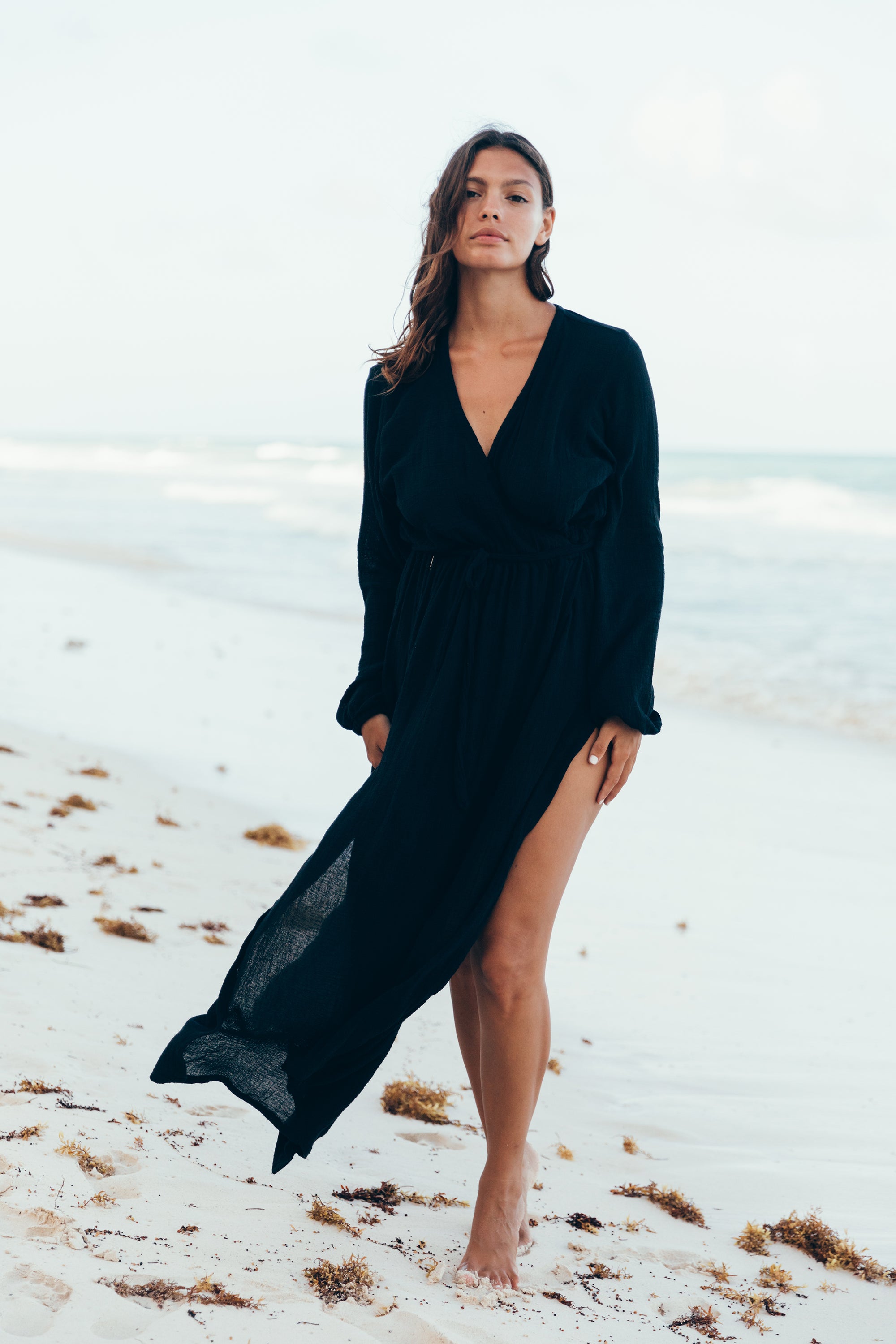 Kimono Wrap Dress, Kimono Beach Dress, Tulum Dress, Tulum Clothing,  Cotton Dress, Beach Dress, Open Slit Dress, Msxi Beach Dress