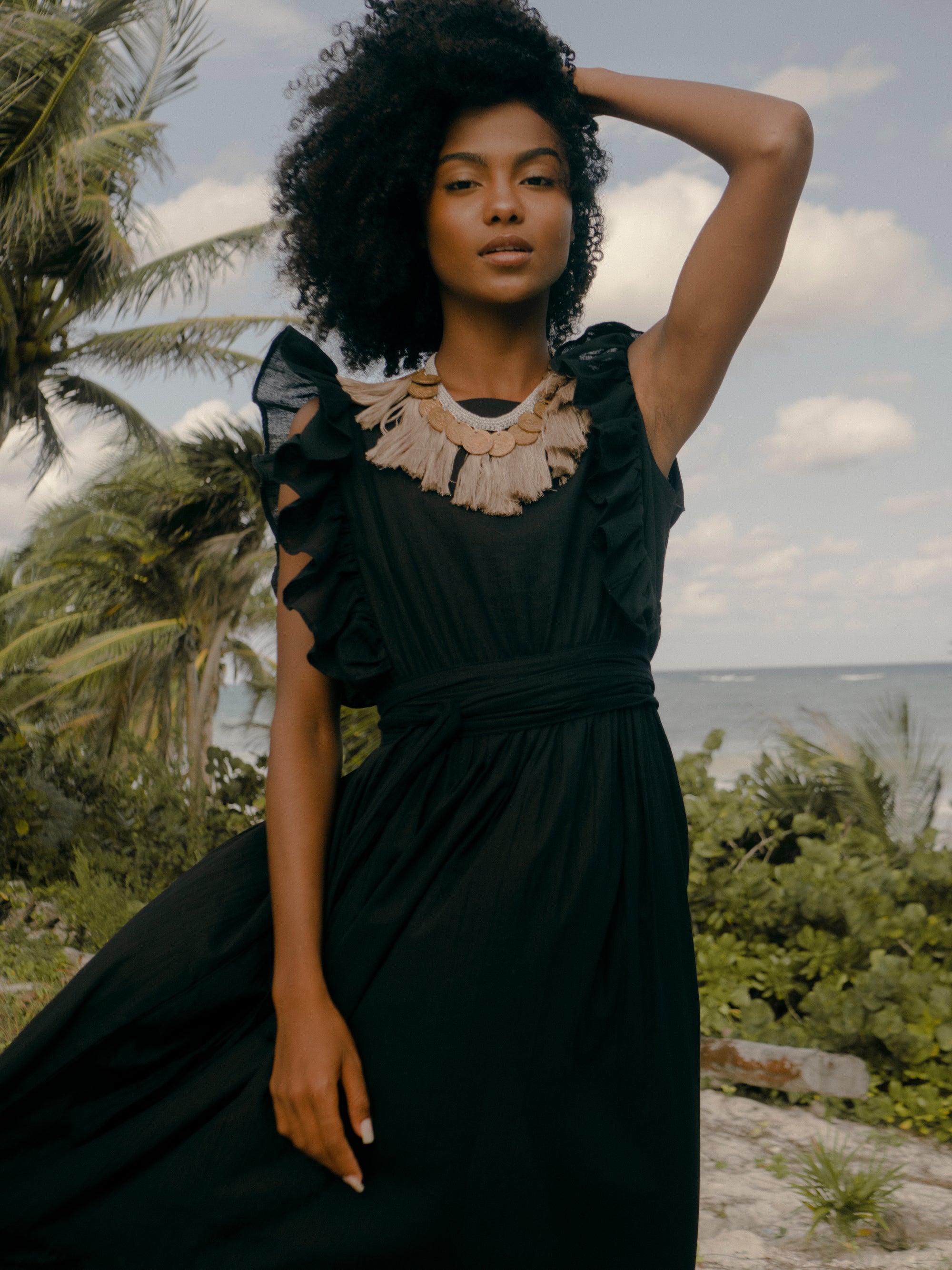 Daniela Bustos Maya, coin necklace, handmade necklace, coin jewelry, tulum jewelry, tulum style, tulum outfit, tulum vibes outfit, tulum clothing, tulum dress, gold coins necklace
