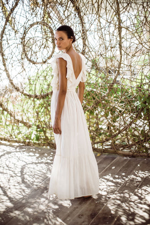 Tulum Dress, Open Back Ruffle Dress, Open back dress maxi, maxi dress, beach dress, ruffle maxi dress, ruffle sleeves dress, beach bride, boho bride, tulum bride, tulum wedding, Boho Beach Dress