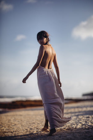 Low Back Halter Tie Beach Dress | MAHAHUAL