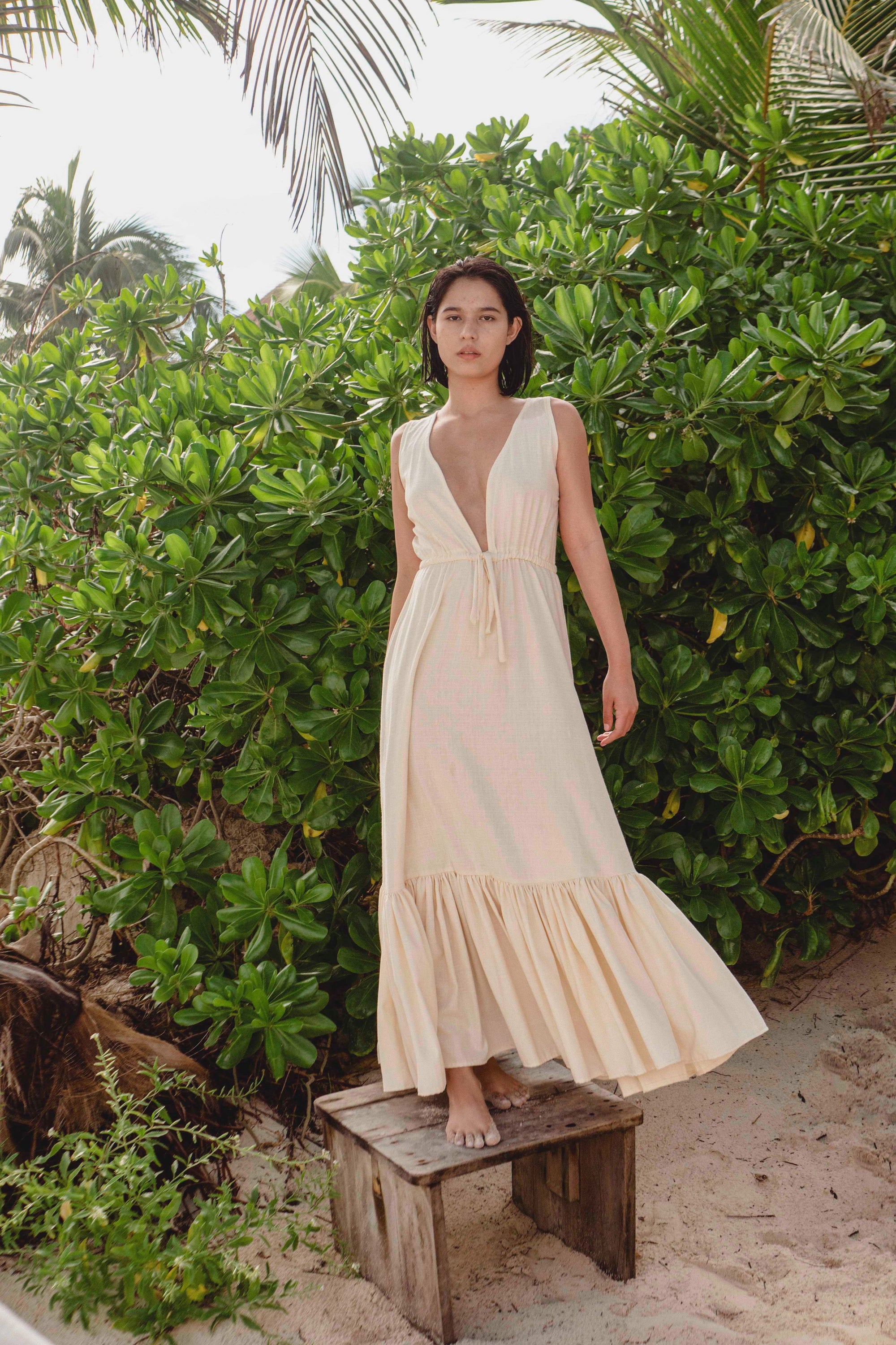 Tulum Dress, Plunge V Neck Maxi Dress, Cotton Maxi Dress, Beach Dress, Boho Bride Dress, Beach Bride Dress, Maxi Ruffle Dress, Beach Ruffle Dress
