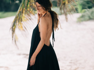 Low Back Halter Maxi Dress | MAHAHUAL RUFFLE