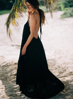 Low Back Halter Maxi Dress | MAHAHUAL RUFFLE