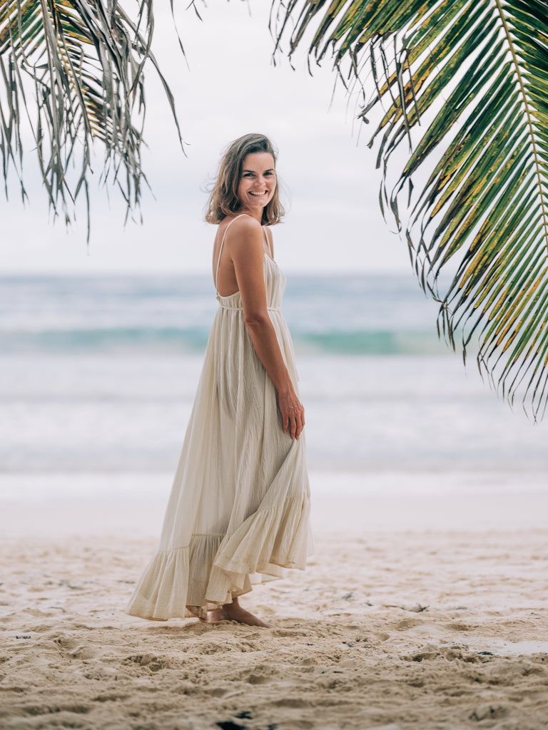 Ruffle Maxi Dress, Long Flowy Beach Cotton Dress, Beach Bride