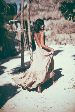 Backless dress, Tulum dress, Ruffle Maxi Dress, Low Back Dress, Beach Dress, Cotton Dress, Open back dress, beach bride dress, ruffle maxi beach dress, boho bride, tulum wedding, tulum bride dress