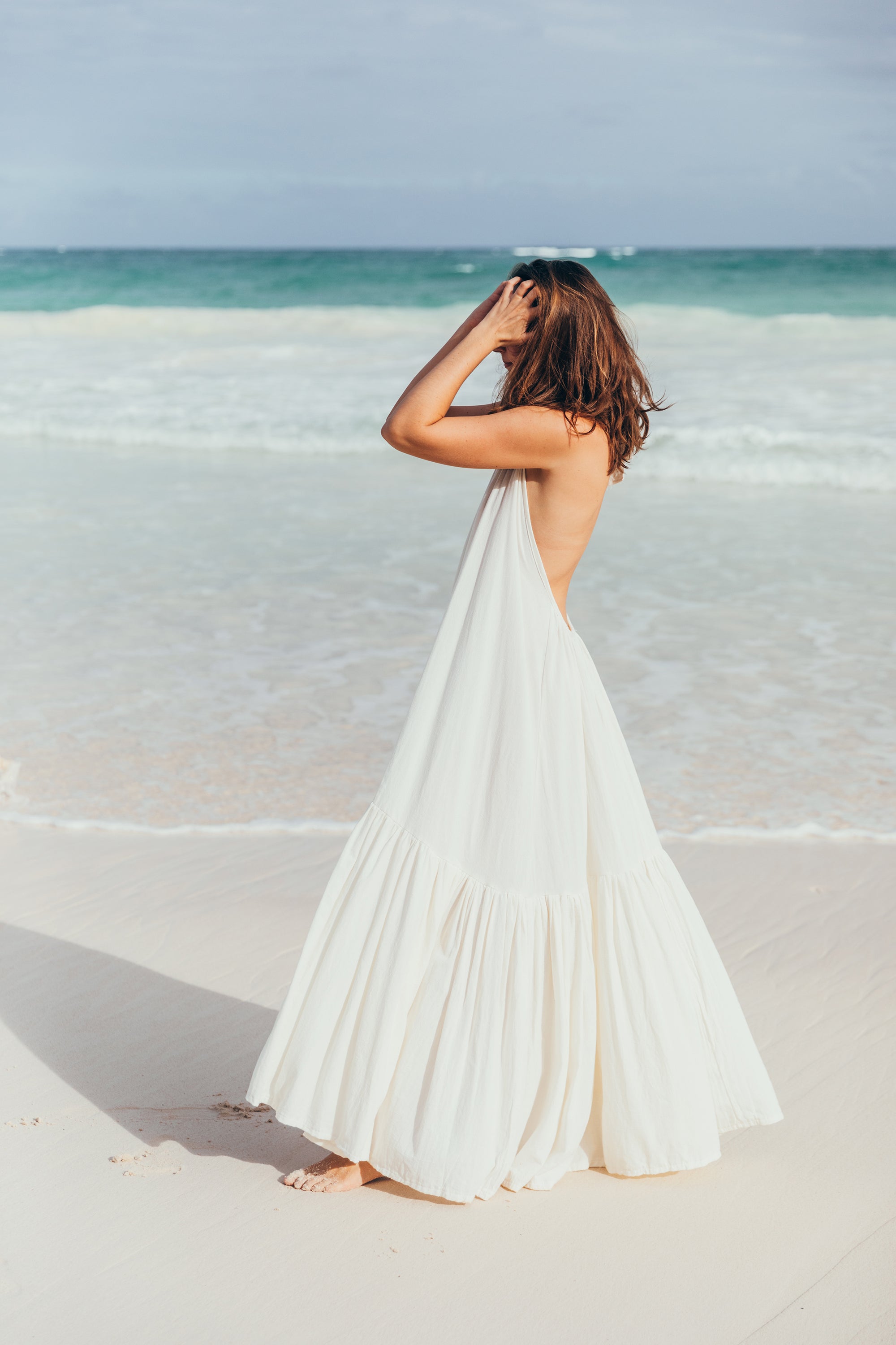 halter dress, beach maxi dress, ruffle maxi dress, tulum dress, low back dress, backless dress, evening maxi dress, tulum clothing, tulum shop, high-neck halter maxi dress