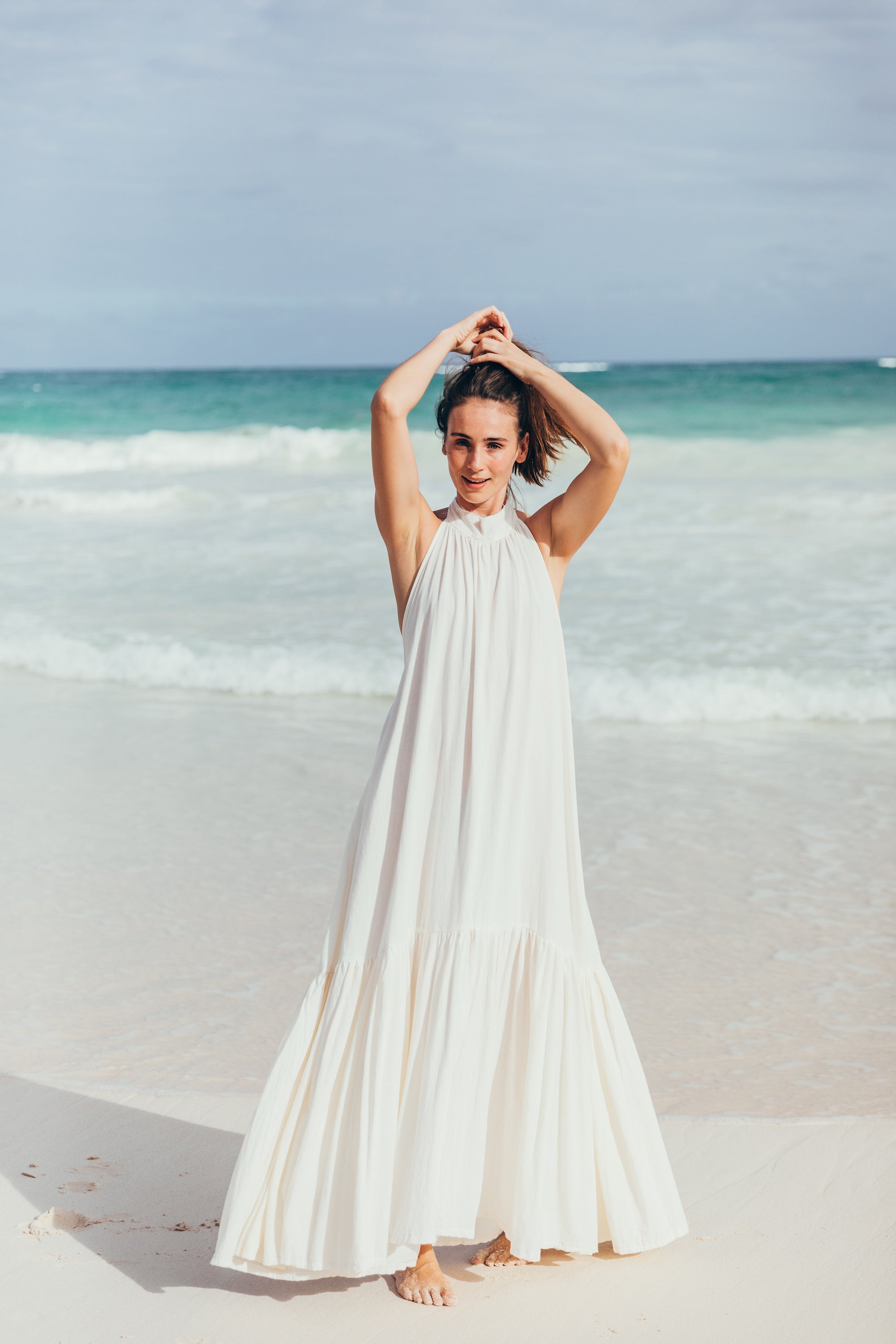 halter dress, beach maxi dress, ruffle maxi dress, tulum dress, low back dress, backless dress, evening maxi dress, tulum clothing, tulum shop, high-neck halter maxi dress