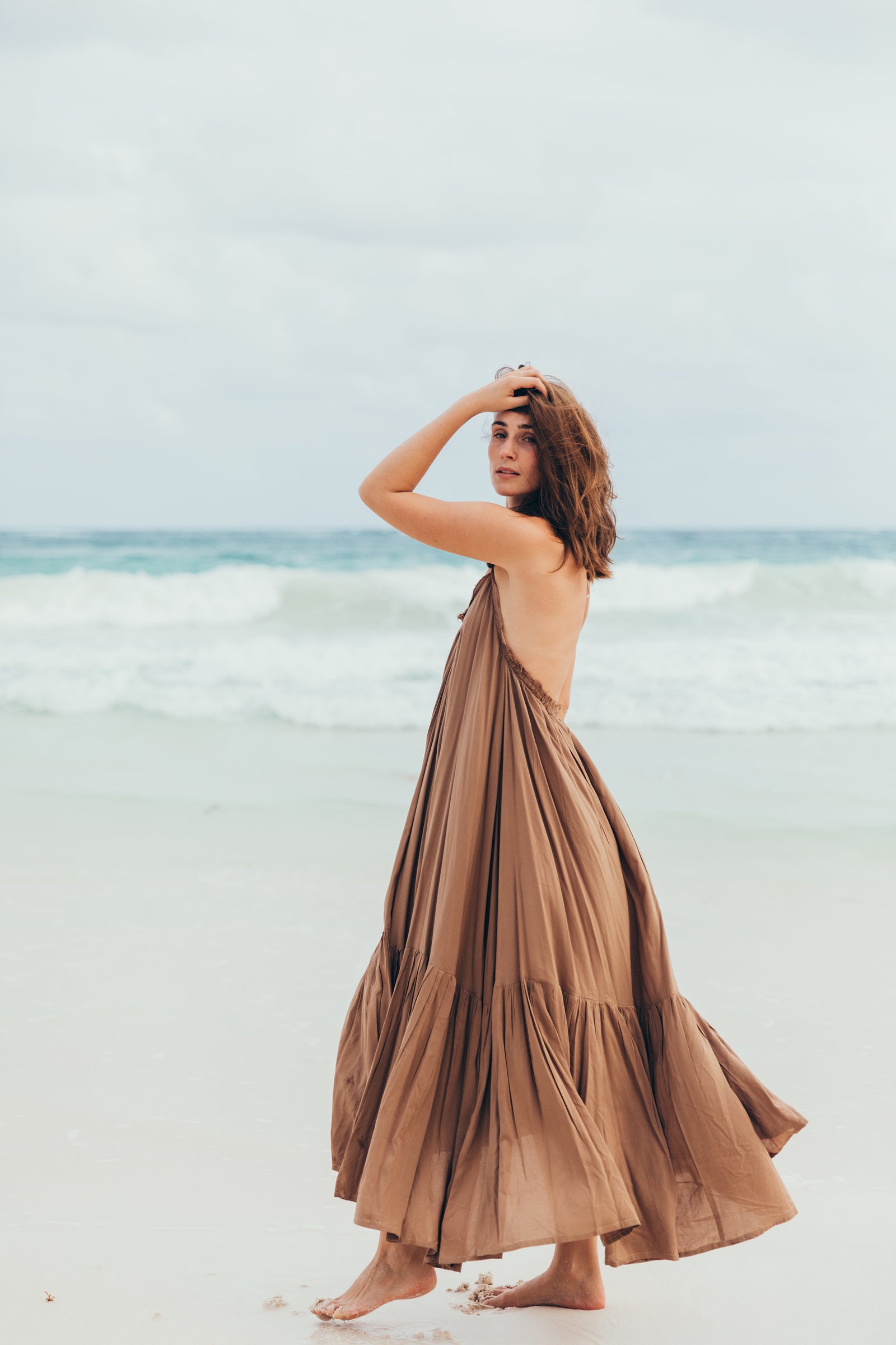 Low Back Halter Maxi Dress | MAHAHUAL RUFFLE