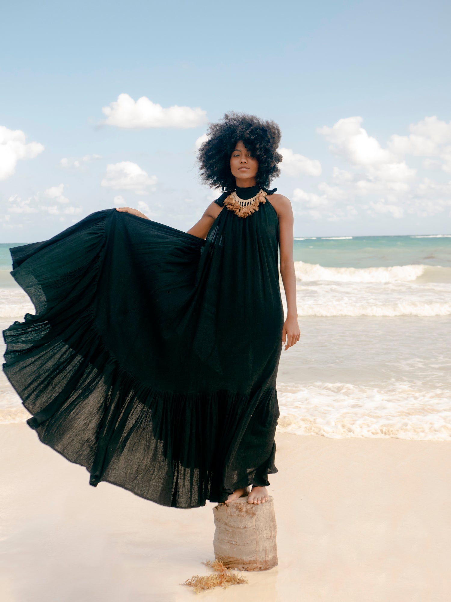 halter dress, beach maxi dress, ruffle maxi dress, tulum dress, low back dress, backless dress, evening maxi dress, tulum clothing, tulum shop, high-neck halter maxi dress