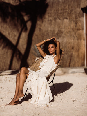 V-neckline Ruffle Maxi Dress | FLOR DE MAYO