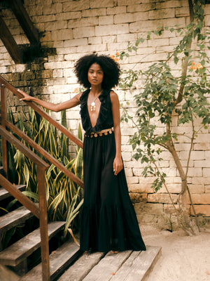 V-neckline Ruffle Maxi Dress | FLOR DE MAYO