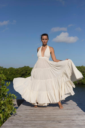 Halter Maxi Ruffle Dress | FRANCESCA