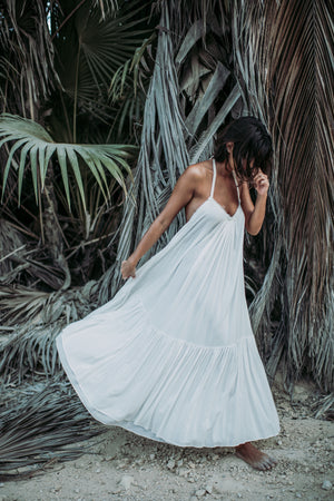 Low Back Halter Maxi Dress | MAHAHUAL RUFFLE