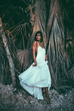 Low Back Halter Maxi Dress | MAHAHUAL RUFFLE