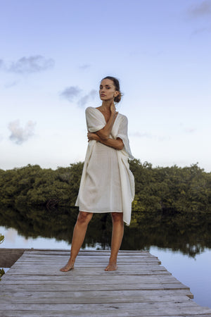 Boho chic, handmade cotton tunic kaftan. Light, loose, and 100% crafted in Tulum, relaxed luxury. Soft natural cotton fabric, Tulum clothing, Tulum kaftan, Tulum linen tunic, Beach kaftan, Beach cotton caftan, Beach maxi dress.